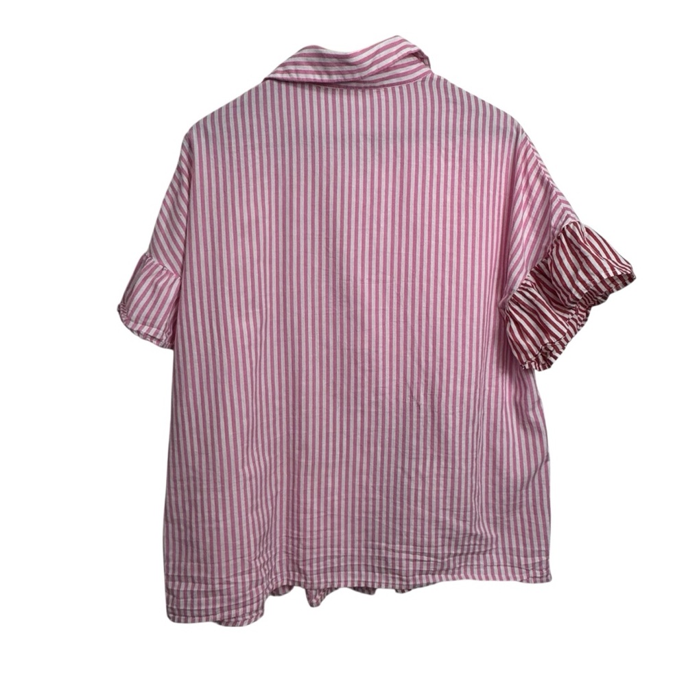 Striped Pink Button-Front Patchwork Cotton Top XL - Picture 7 of 8